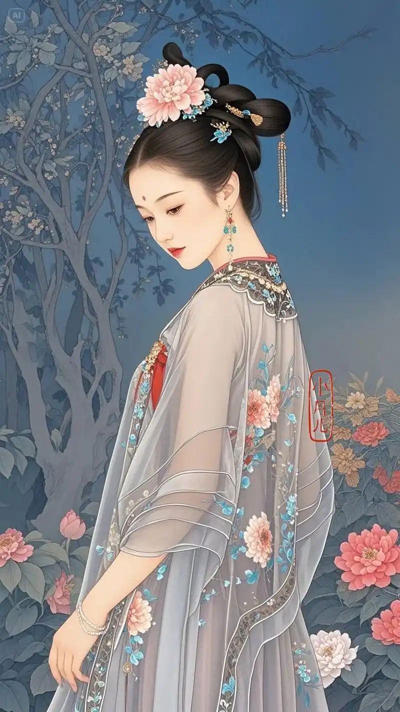古风人物|幽蓝花影.#国风美女 #古风#人物画