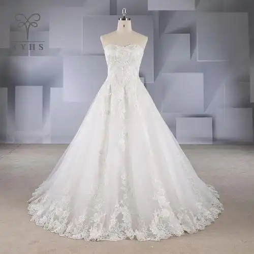 新款新娘款婚纱显瘦2019新款a字裙蕾丝抹胸齐地婚纱礼服