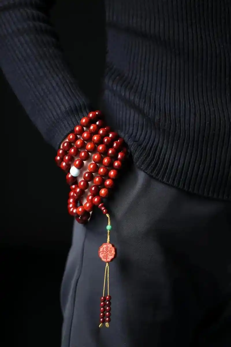 小叶紫檀鸡血红12mm108颗念珠手串