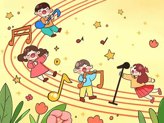 卡通手绘世界儿歌欢乐歌唱日插画儿童卡通世界儿歌节可爱小朋友合唱