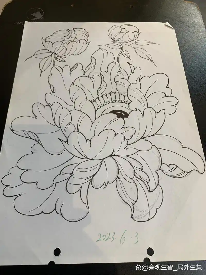 分享牡丹画法#纹身手稿# #张家港洗纹身# #张家港纹身# #腾墨堂纤手