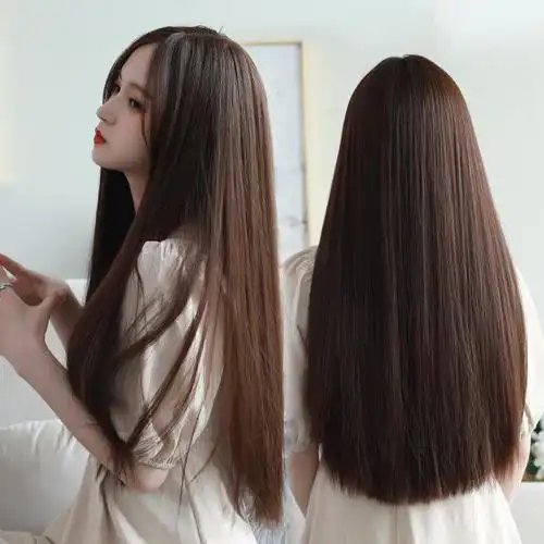 假发女长发韩版网红八字中分黑色长直发自然全头逼真中长假发套