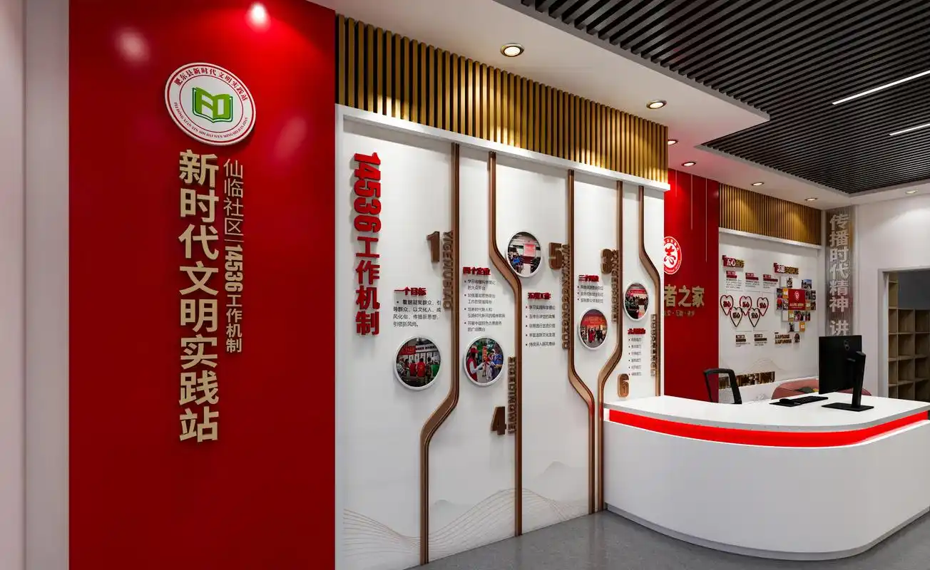 社区新时代文明实践站展厅文化墙设计素材.
