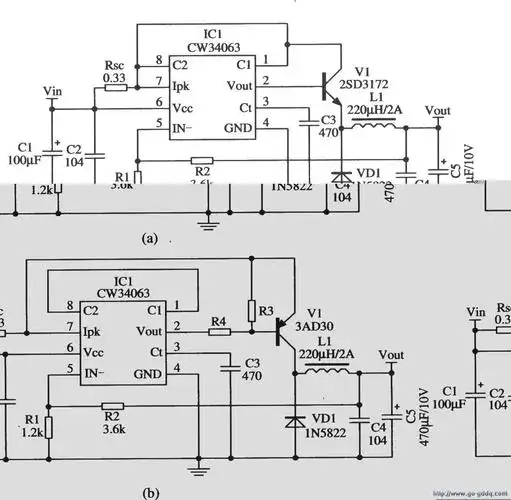 用cw34063构成的降压型扩大输出电流的应用电路