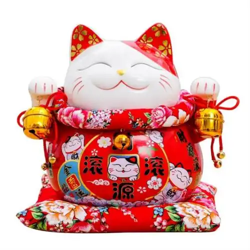 招财猫摆件二维新店微信储蓄罐前台收款家居红色招财猫