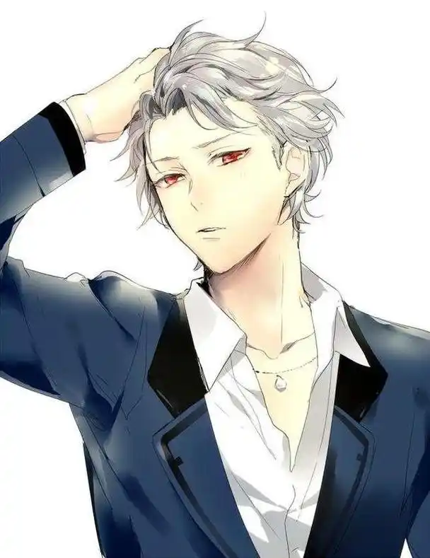 动漫男头银发少年红瞳撩头发衬衫微开