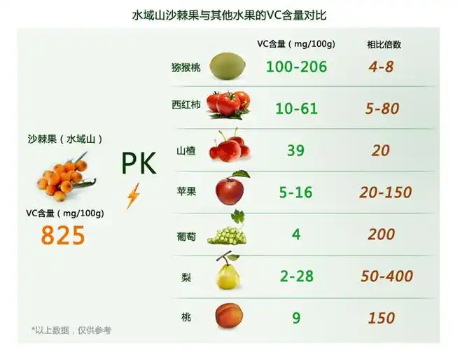 水域山沙棘果与其他水果的vc含量对比