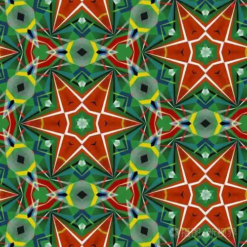 彩色六方几何无缝图案对称万花筒时装设计