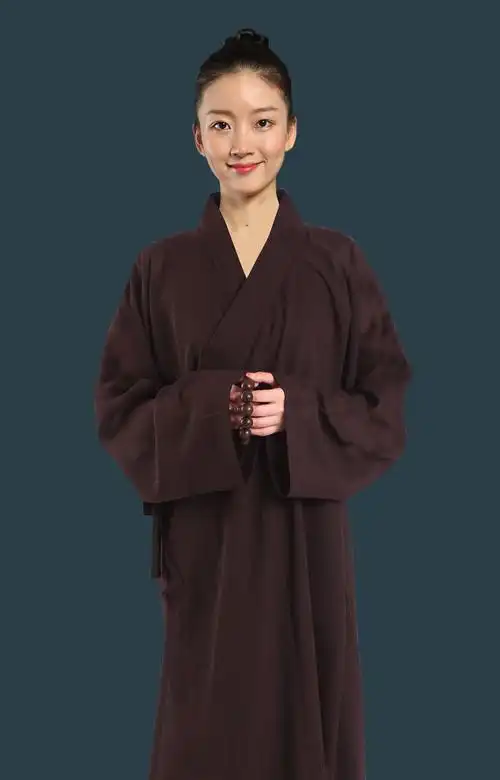 小袖海青居士服女款禅修服海清袈裟僧服大褂长衫咖啡色春夏秋冬季