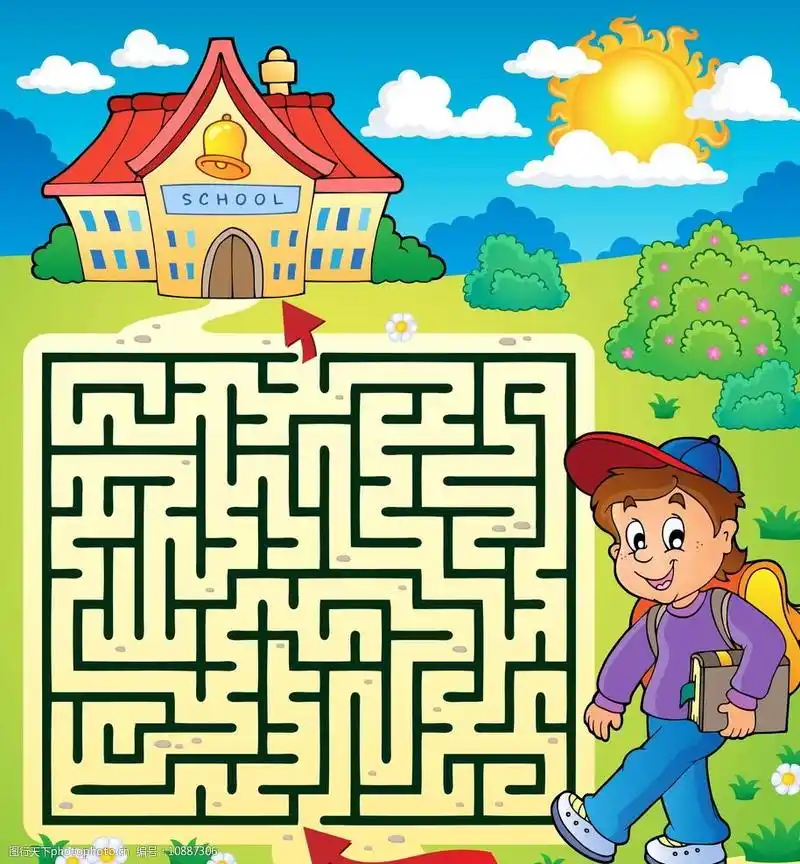 关键词:迷宫插图 手绘卡通插画 学校 学生 儿童绘画 卡通背景 背景