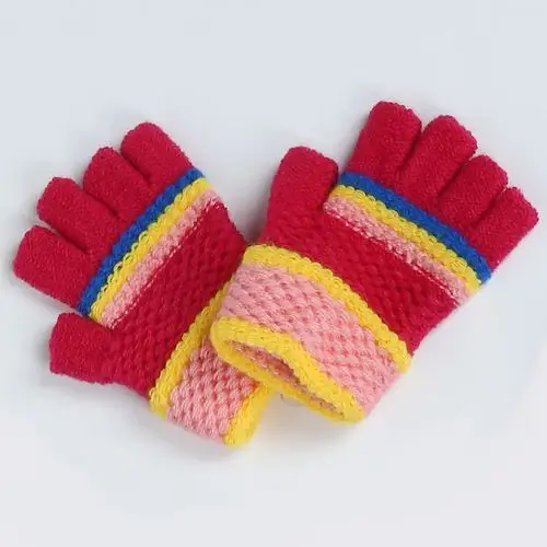 厂家直销提花小半指保暖加厚手套半指保暖儿童手套冬季手套批发