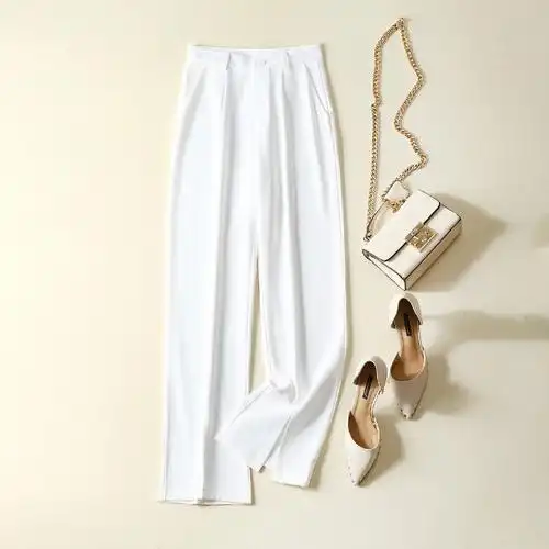 白色裤子女开叉西裤垂感直筒裤女士西装裤长裤春夏季百搭休闲裤