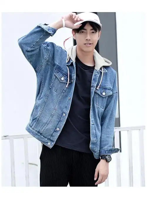 新品 外套男韩版潮流宽松牛仔上衣服学生帅气休闲港风破洞夹克春秋