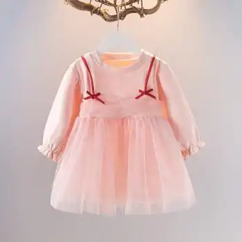 衣服女童连衣裙韩版拼接网纱裙女孩儿童公主裙粉色连衣裙100码建议