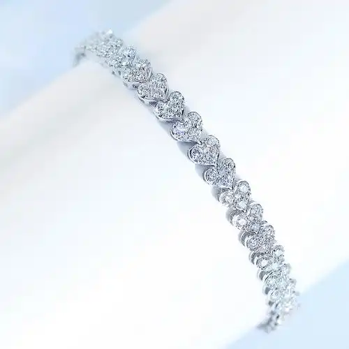 宝石矿工18k白金心愿3克拉心形钻石手链女满手饰