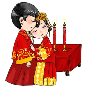 古代古装结婚礼服喜服新郎新娘手绘插画