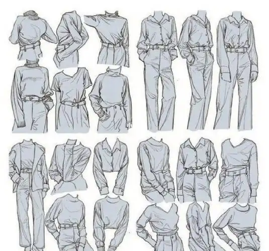 板绘素材各种角度姿态衣褶参考