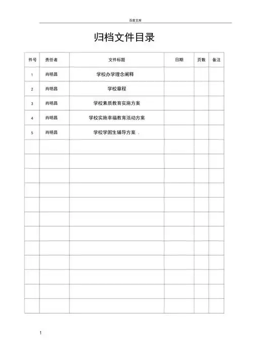 档案归档文件目录表格模板