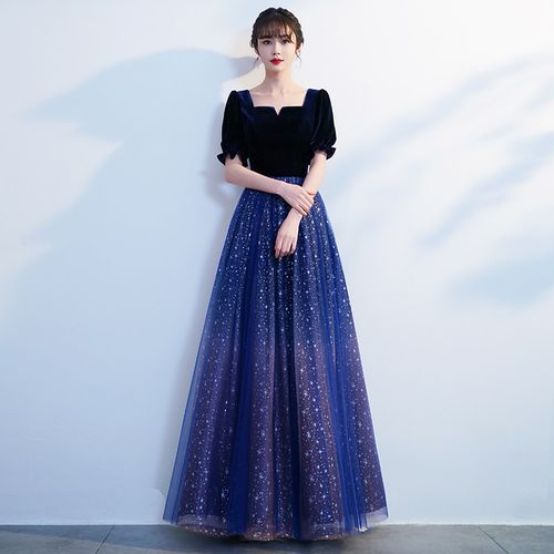 女星空渐变长裙端庄大气礼服大合唱演出服长款气质优雅 爆炸星空裙 s