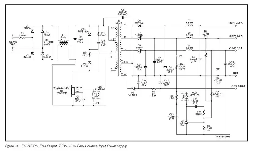 所以选用dcdc即可 如果是整体做一组开关电源的话,推荐可以看tny376pn