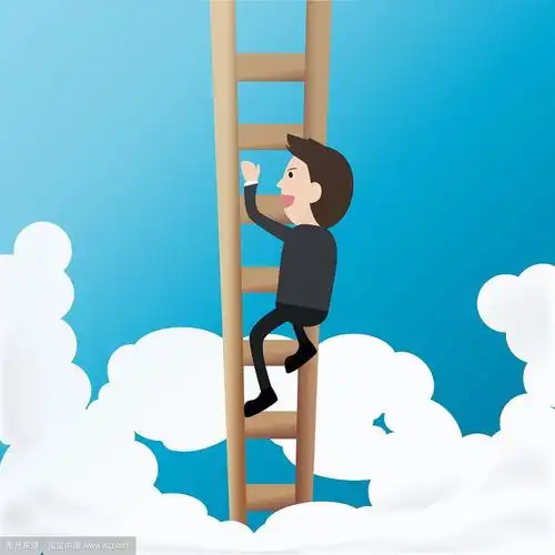 商人爬上梯子进入天空的概念