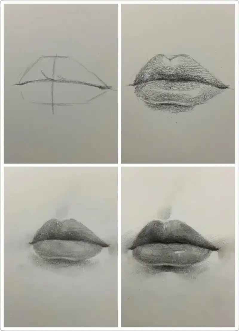 女生侧面嘴巴 素描步骤图