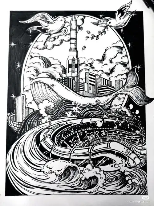 临摹黑白装饰画