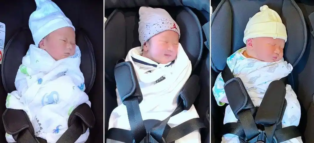 胡杏儿产后首晒三胎正面虎头虎脑巨可爱三兄弟共用一张脸