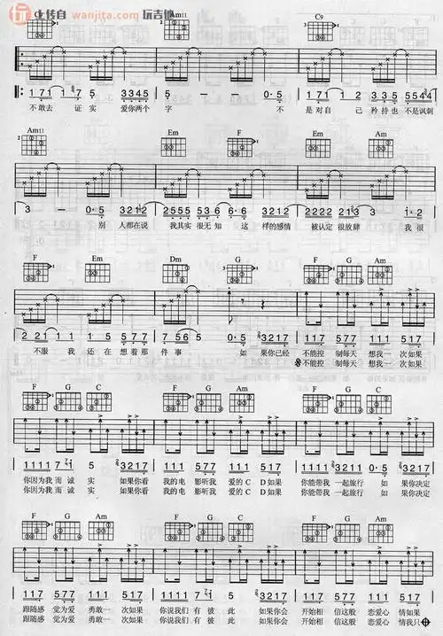 《如果的事吉他谱》_张韶涵_c调_吉他图片谱2张