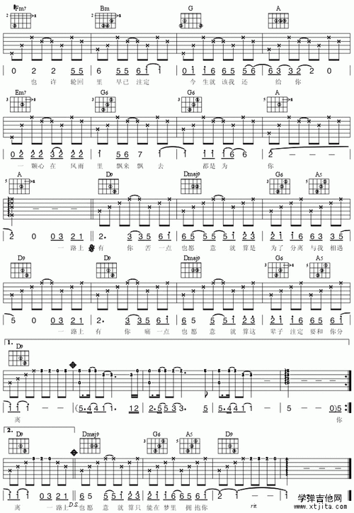 一路上有你吉他谱简单新手原版吉他谱