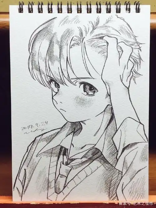 铅笔人物线稿超可爱的男孩子,收图啦