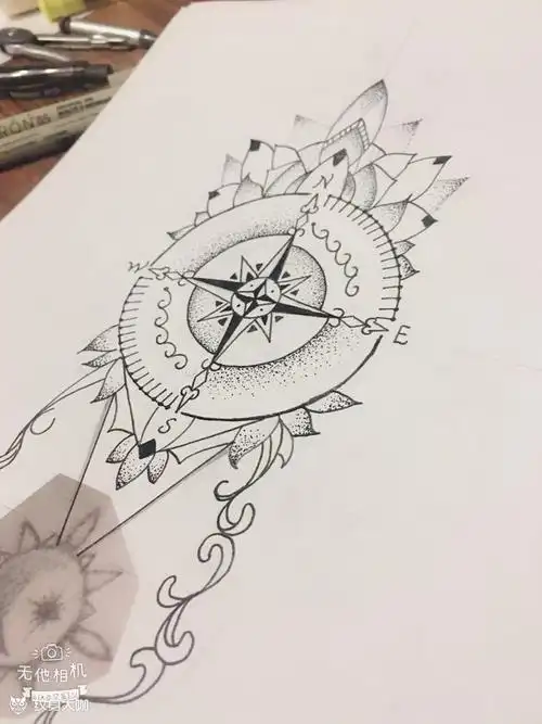 指南针_纹身图案手稿图片_xxx.诺的纹身作品集