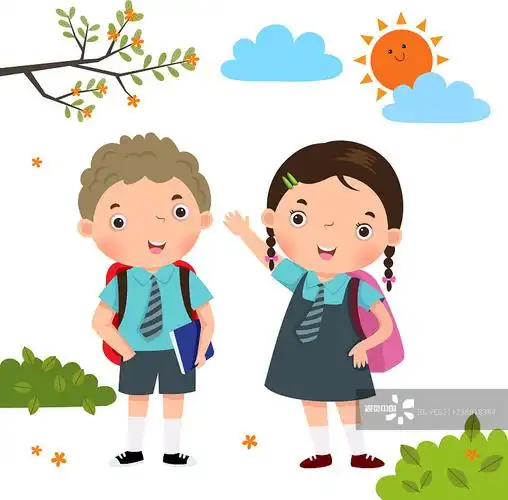 两个孩子穿着校服去上学