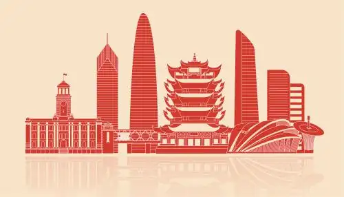 武汉城市剪纸矢量图