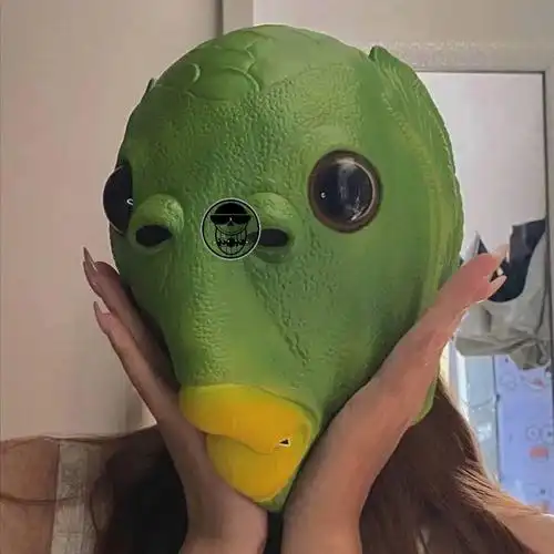 可爱搞怪搞笑沙雕鱼头怪怪绿鱼人脸神器 网红鱼人 墨镜 雪茄【图片