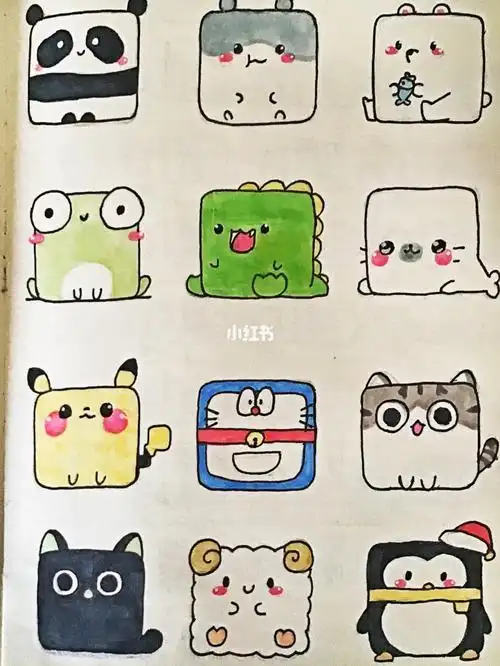 简笔画方块动物简笔画账本手帐本简笔画教程文化