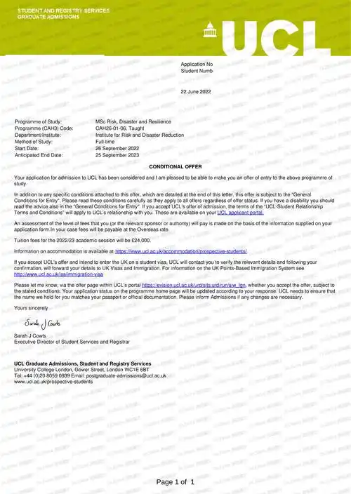 伦敦大学学院uclmscriskdisasterandresilience录取offer3
