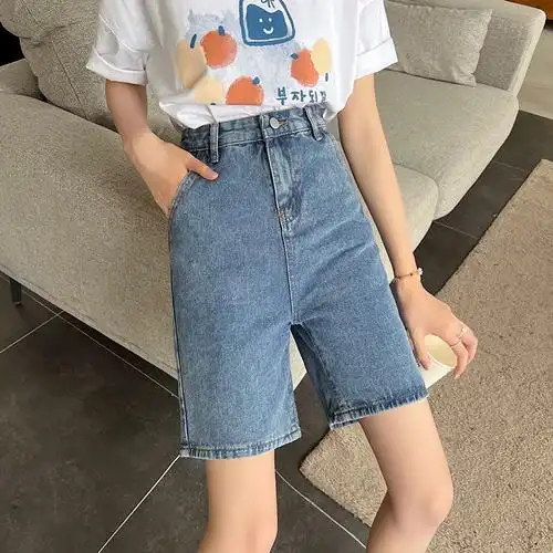 短裤 子夏季 女 新款 实拍韩系港味宽松高腰直筒五分中裤 - 女装/女士