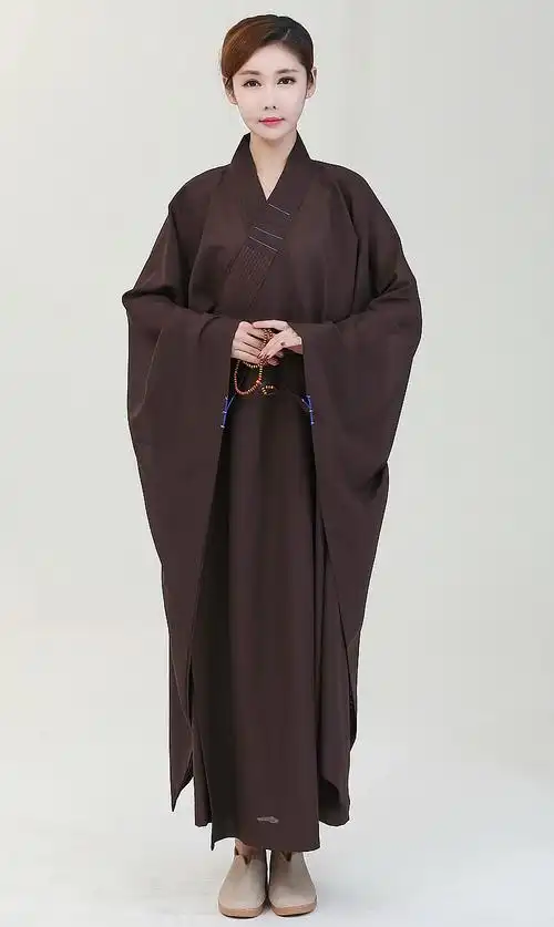 衣普西隆广袖海青居士服男女麻佛教不透明多丽丝大袖海清禅修咖啡色38