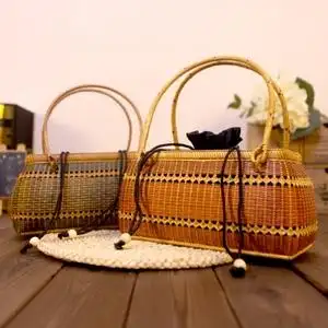 颐雅轩 越南竹编手提包袋竹制工艺品 复古竹编日式手工主编包