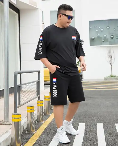 套装胖子肥佬胖人加肥加大休闲运动裤两件套服200斤深蓝色2xl150170斤