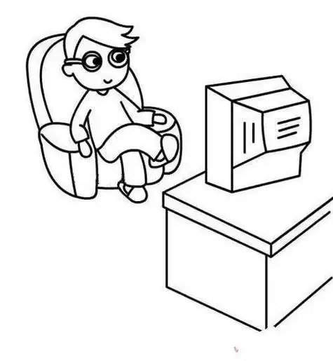 在看电视的小男孩简笔画