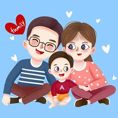 彩色卡通手绘可爱风格一家人人物素材原创插画海报卡通人物头像家人