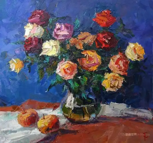 宽笔触,厚肌理的静物花卉油画!