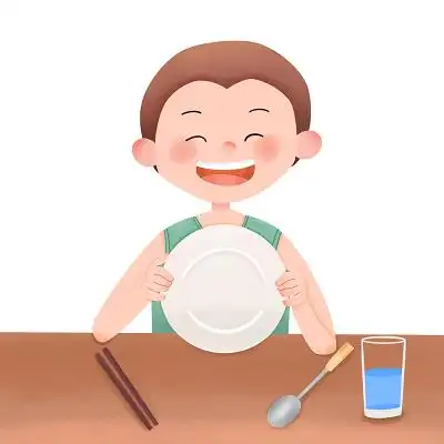 卡通人物光盘行动原创插画素材蓝色插画文明用餐光盘行动挂画世界粮食