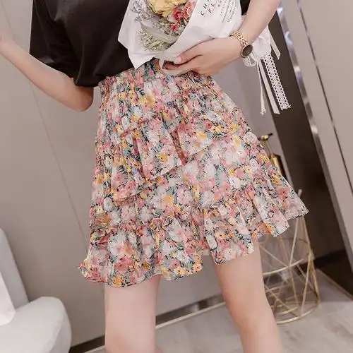 现货田园风油画感小清新碎花雪纺半身裙女短裙,女装半身裙,天风明月