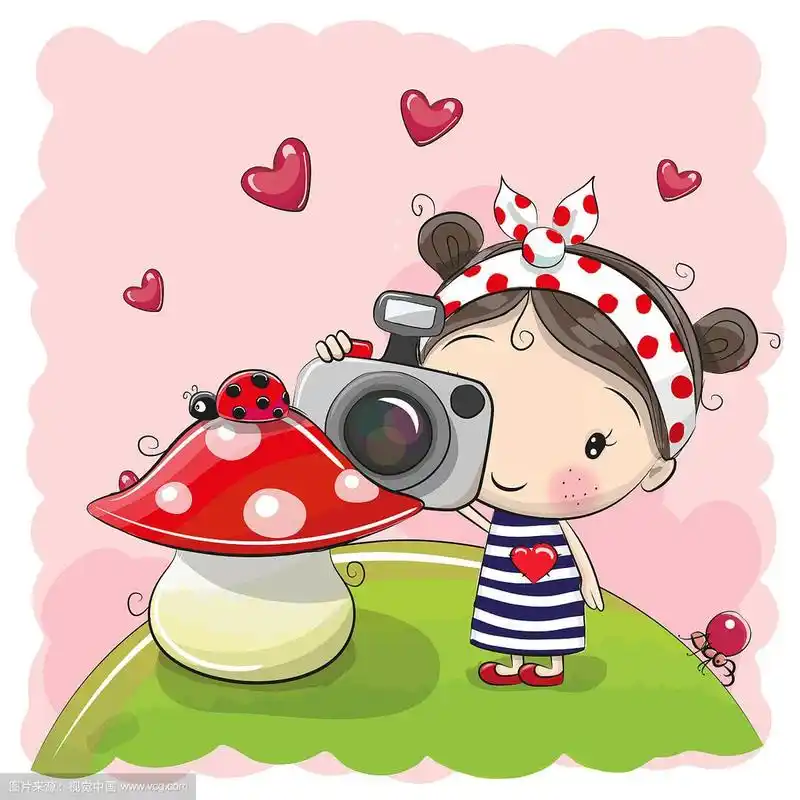 可爱的卡通女孩与一个相机