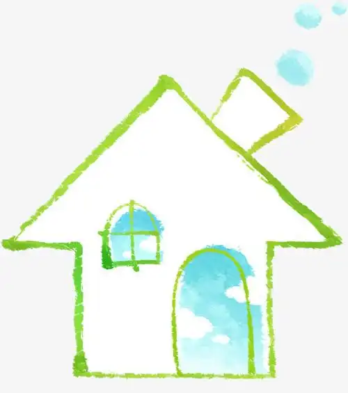 手绘绿色房子儿童插画