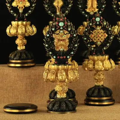 藏传佛教品精工密宗法器供品高脚纯铜八吉祥摆件吉祥八宝摆件