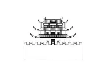 中国长沙天心阁,古典建筑黑白色矢量插画